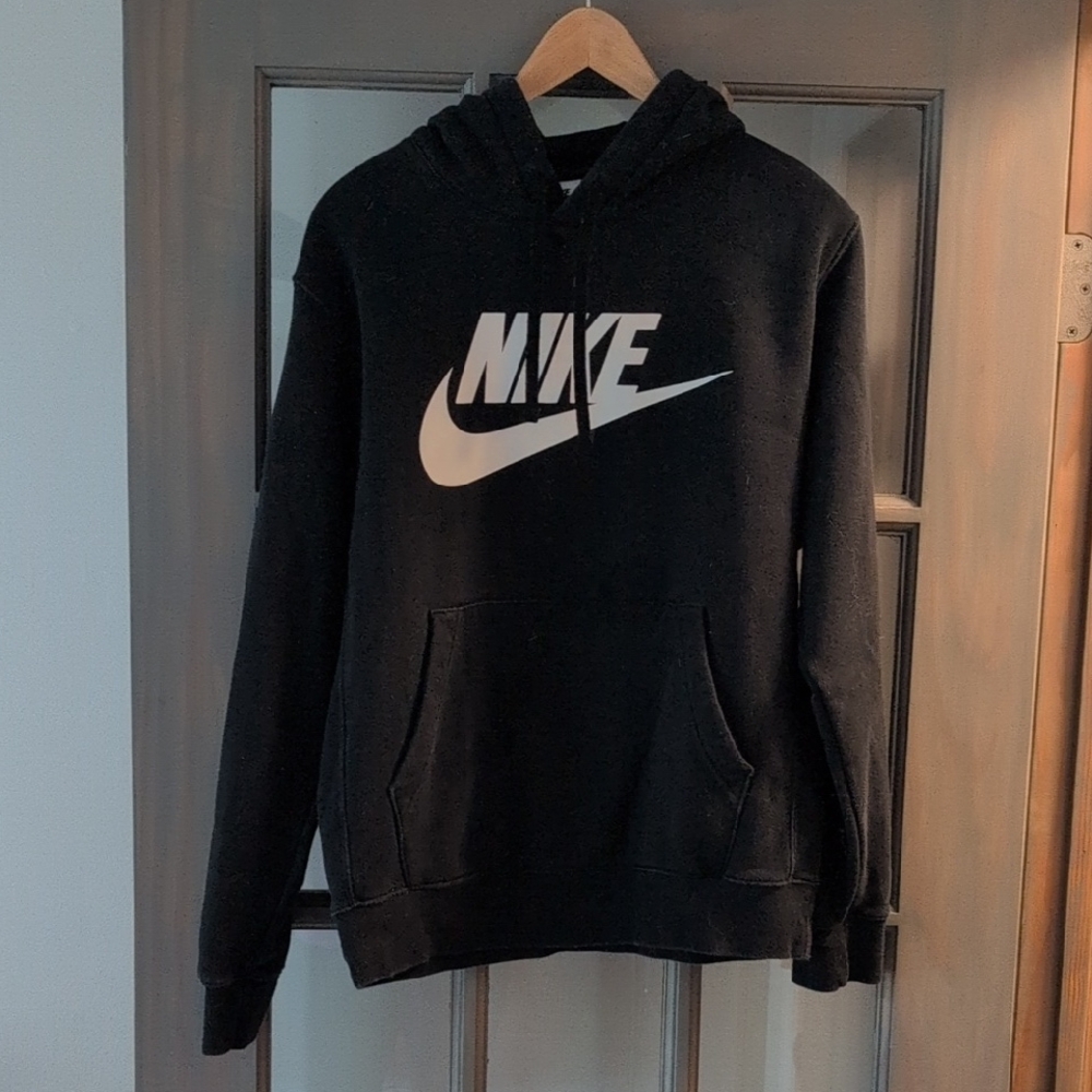 Nike Men's Black Hoodie with White Logo